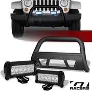 2007-2009 Jeep Wrangler JK Matte Black Studded Mesh Bull Bar+36W LED Lights