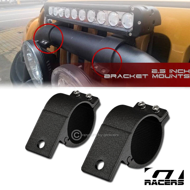 Texture Bk 2.5" Tube Bar Roll Cage Aluminum Mount Brackets Led Light Frc G18