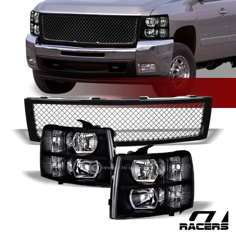 Black Headlights Signal Nb+Gloss Mesh Bumper Grille 2007-2013 Silverado 1500