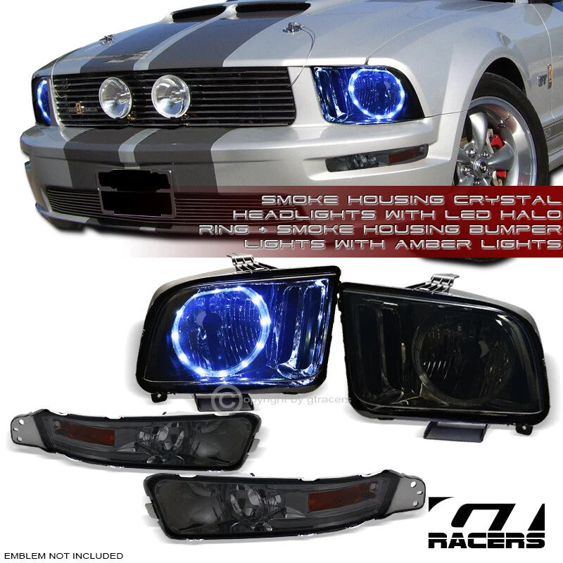 Smoke Drl Led Halo Headlights Nb+Signal Bumper Lamp Am Jy 05-09 Ford Mustang