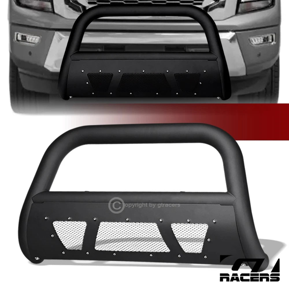 2016-2024 Titan XD Matte Blk Studded Mesh Bull Bar Push Bumper Grille Guard