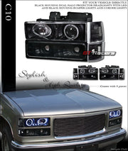 Blk Led Halo Projector Headlights+Bumper+Corner Yd 94-99 Chevy C10 C/K Truck