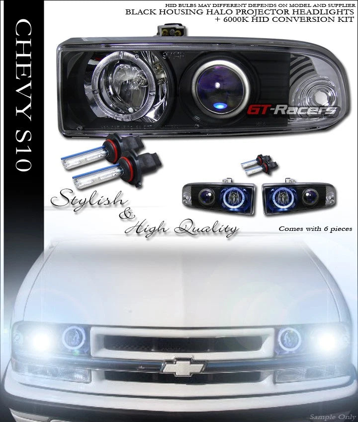 6000K Hid Xenon Black Halo Projector Headlights Ks 98-04 S10 Pickup Blazer