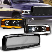Switchback Sequential 02-05 Ram Blk Full LED Pro Headlights+Rivet Mesh Grill