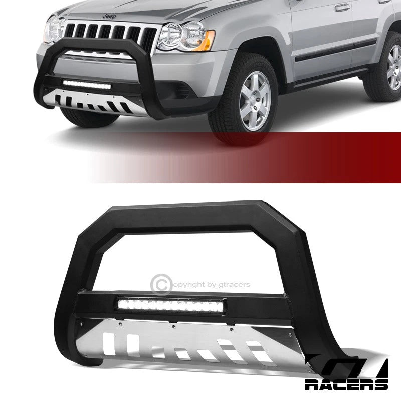 2008-2010 Grand Cherokee Matte Black/SS Skid AVT Aluminum LED Bull Bar Guard
