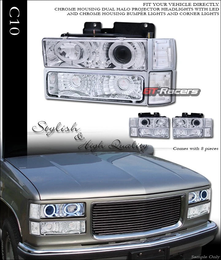 Chrome Led Projector Headlights+Bumper+Corner Am K2 94-00 GMC C10 C/K Truck