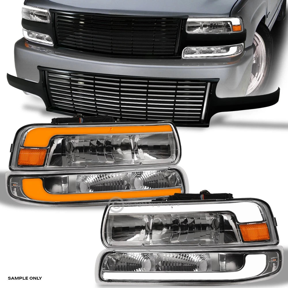 Sequential 99-02 Silverado 1500 Chrome Headlights+Signal w/LED+Blk H Grille