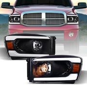 2006-2009 Dodge Ram Black Projector Headlights Signal Amber w/LED Tube Bar