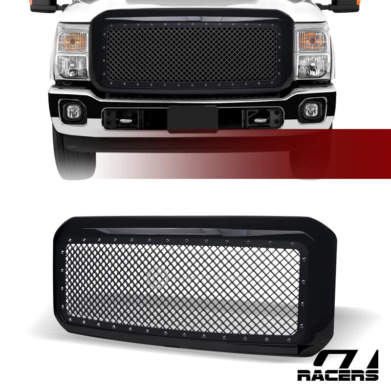 2011-2016 Ford F250/F350 Superduty Black Rivet Bolt Mesh Front Bumper Grille