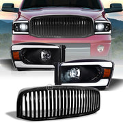 2006-2009 Ram Black Full LED Tube Projector Headlights Amber+Vertical Grille