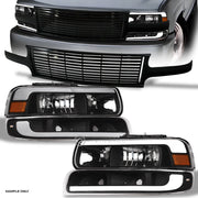 99-02 Silverado/00-06 Suburban Tahoe Blk LED Bar Headlights A+Bumper+H Grill