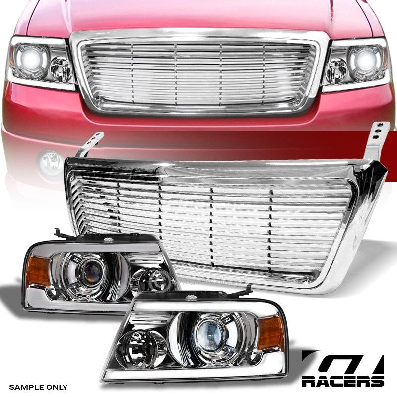 2004-2008 F150 Chrome Full LED Tube Projector Headlights A+Horizontal Grille