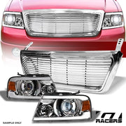 2004-2008 F150 Chrome Full LED Tube Projector Headlights A+Horizontal Grille