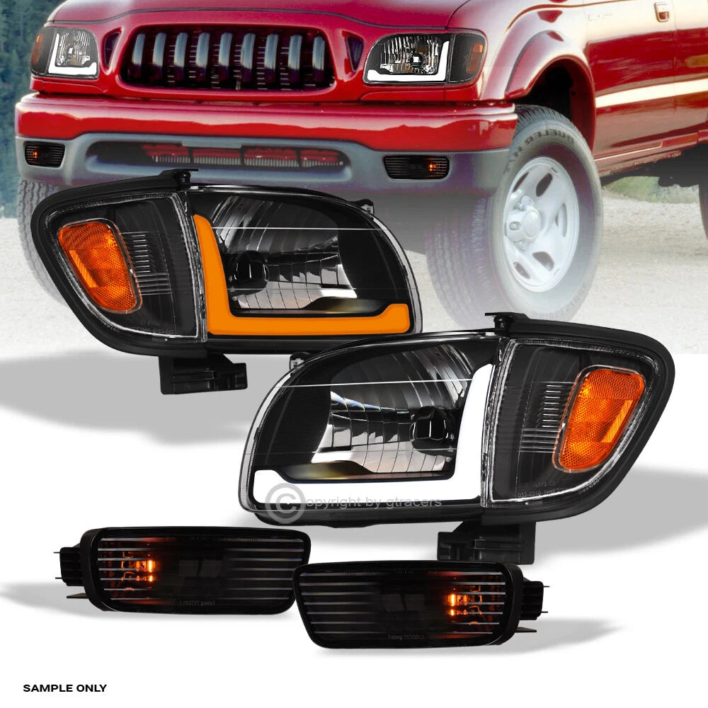 Switchback Sequential 01-04 Tacoma Black Headlights+Corner+Bumper w/LED Tube