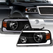 2004-2008 F150/Mark LT Black Crystal Headlights Signal Amber w/LED Tube Bar