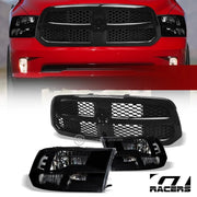 2013-2018 Ram 1500 Blk Quad Lamps Headlights Signal nb+Honeycomb Mesh Grille