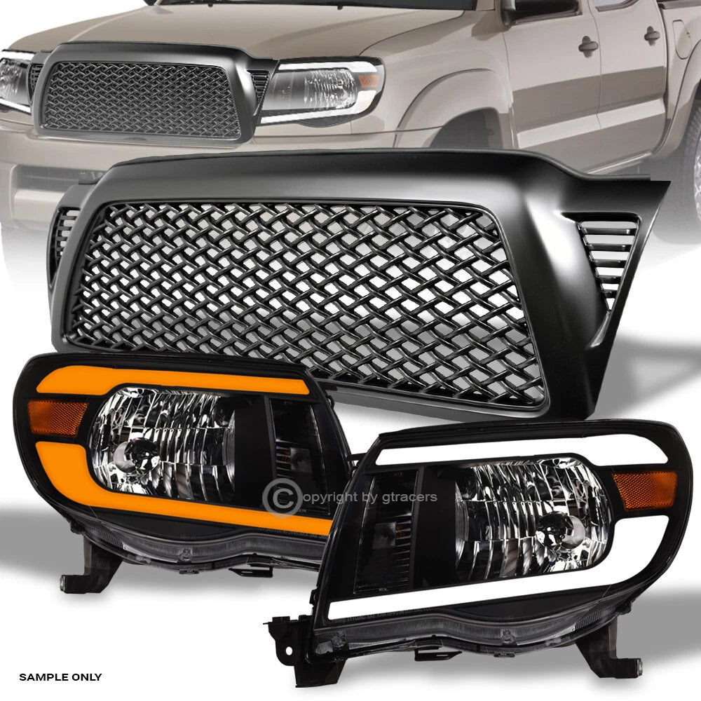 Switchback Sequential 2005-2011 Tacoma Blk LED Headlights A+Matte Mesh Grill