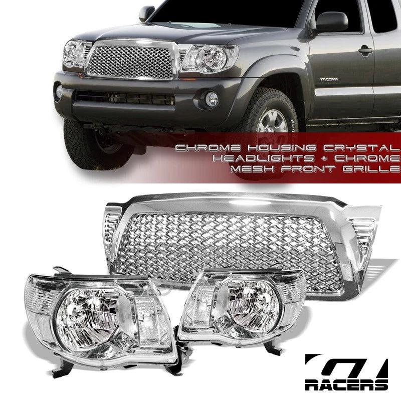 Chrome Headlights Signal Lamps Nb+Mesh Front Hood Bumper Grille 05-11 Tacoma