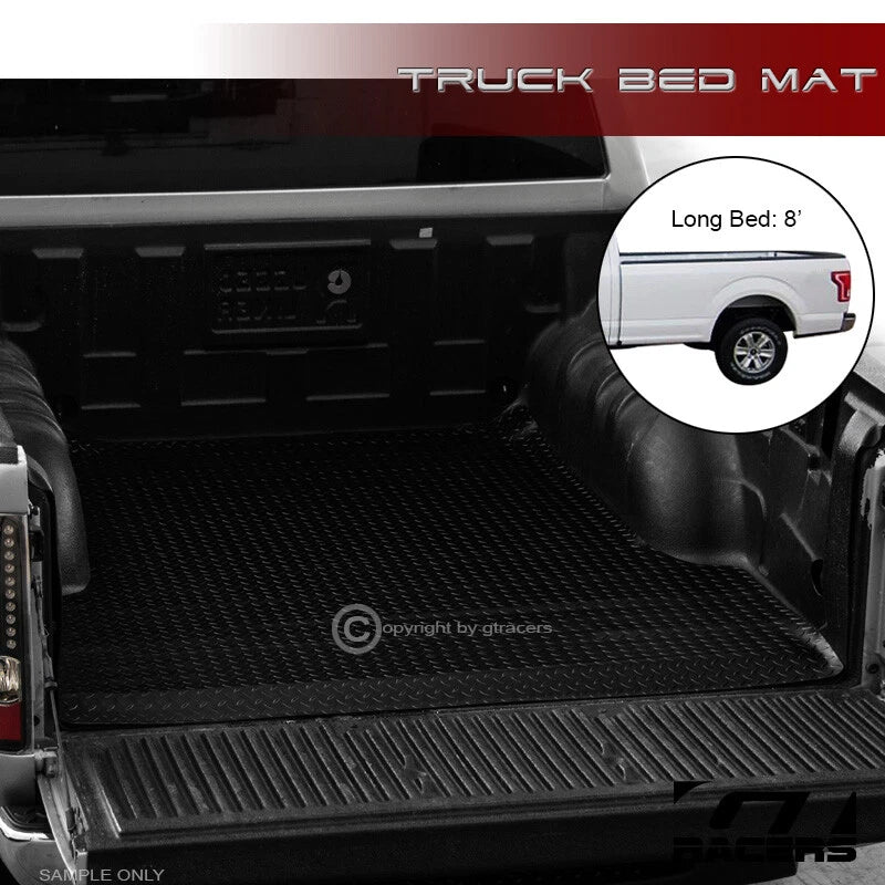 2004-2014 Ford F150 8' Long Cab Blk Rubber Diamond Truck Bed Floor Mat Liner