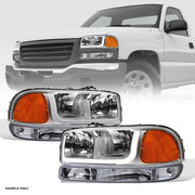 1999-2006 Sierra/Yukon Chrome Headlights Amber+Bumper Signal w/LED Tube Bar