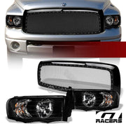 2002-2005 Dodge Ram Black Headlights Signal nb+Rivet Bolt Mesh Bumper Grille