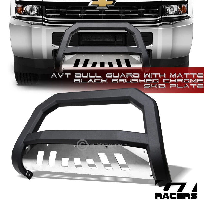 2011-2019 Silverado/Sierra Hd Matte Blk AVT Edge Bull Bar Bumper Guard+Skid