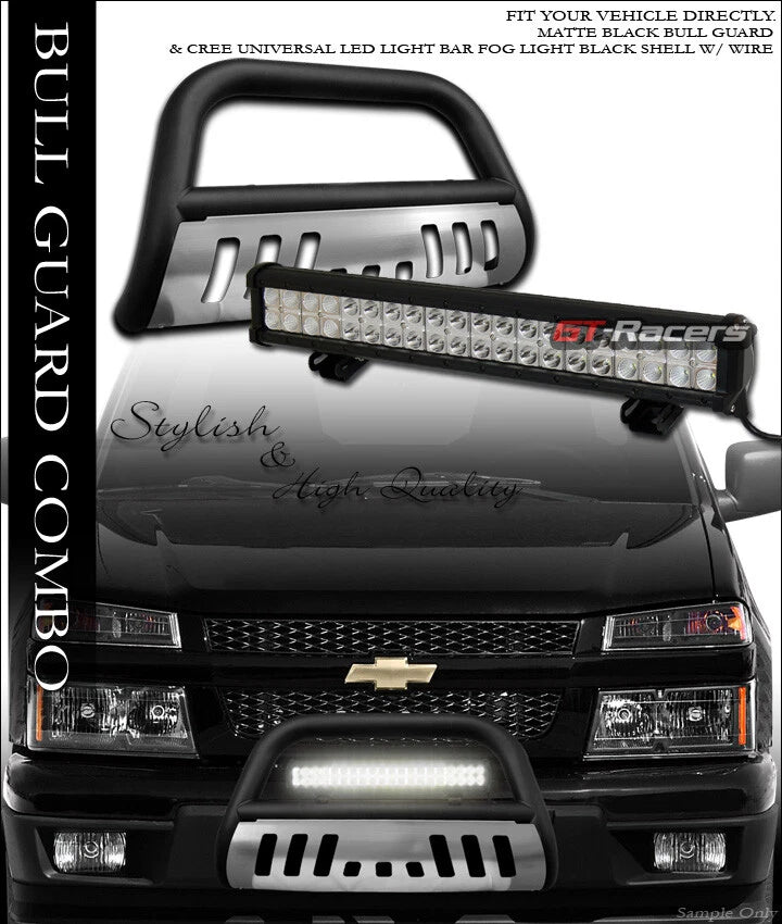Matte Blk Bull Bar Guard+Skid+120W CREE LED Light 04+ Chevy Colorado/Canyon