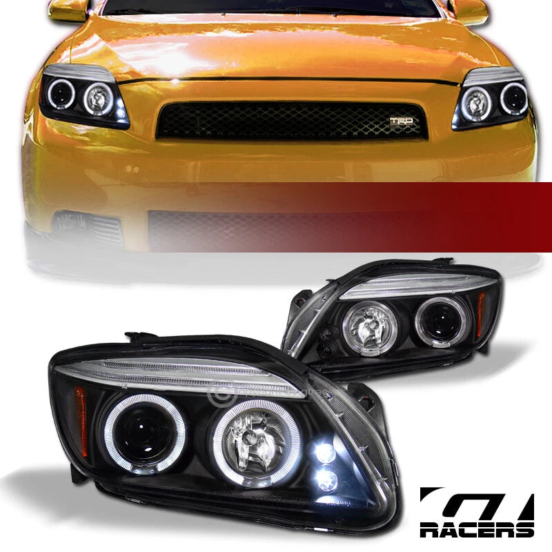 2004-2010 Scion Tc Black LED Halo Projector Headlights Lamps Signal Amber
