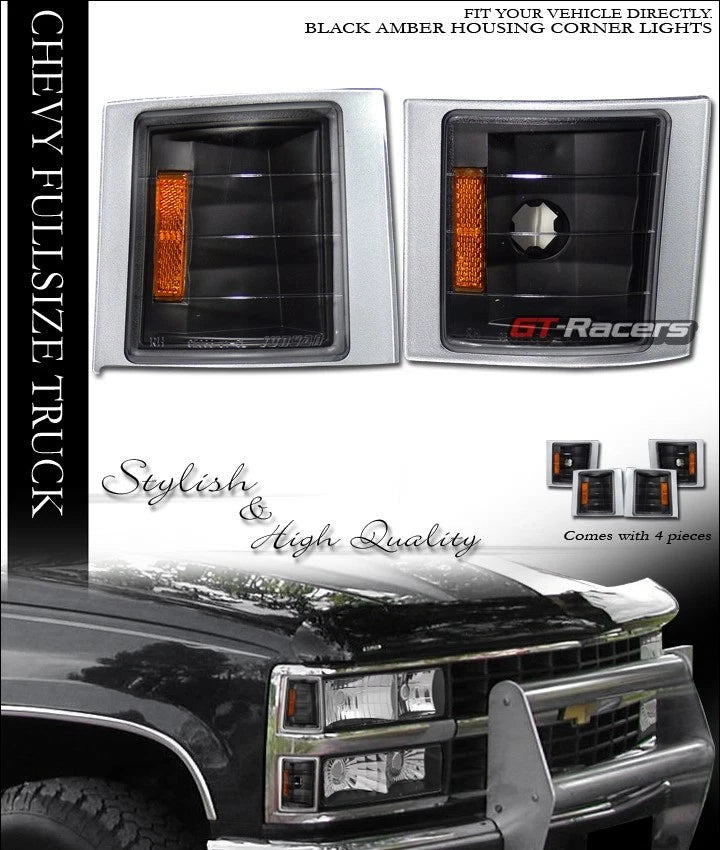 1994-2000 Chevy C10 C/K Truck/SUV Black Amber Parking Corner Lights Lamps k2
