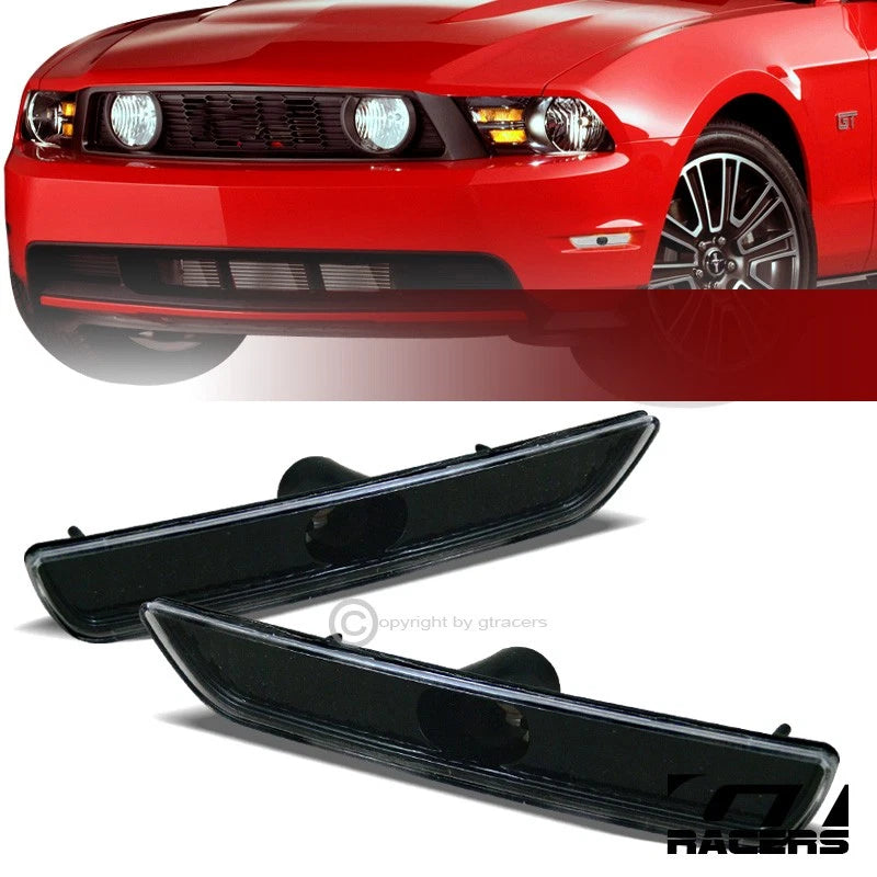 2010-2014 Ford Mustang Black Front Parking Bumper Side Marker Lights Lamps