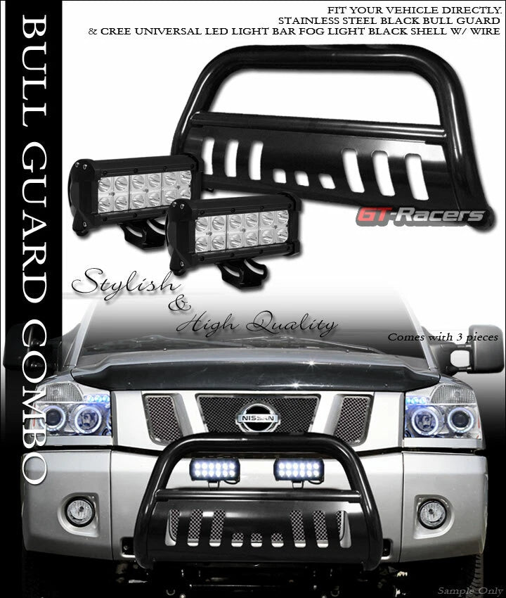 Blk Bull Bar Bumper Guard+36W CREE LED Fog Lights 04-15 Nissan Titan/Armada