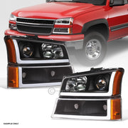 2003-2006 Silverado/Avalanche Blk Projector Headlights+Bumper w/LED Tube Bar