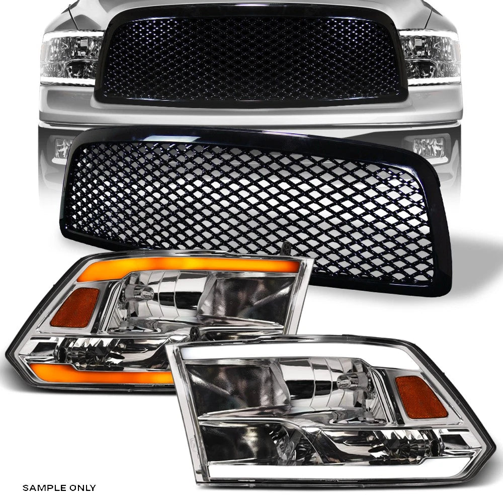 Switchback Sequential 09-12 Ram 1500 Chrome LED Headlights A+Blk Mesh Grille