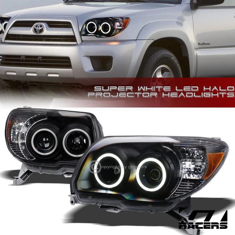 2006-2009 Toyota 4Runner Matte Black DRL White LED Halo Projector Headlights