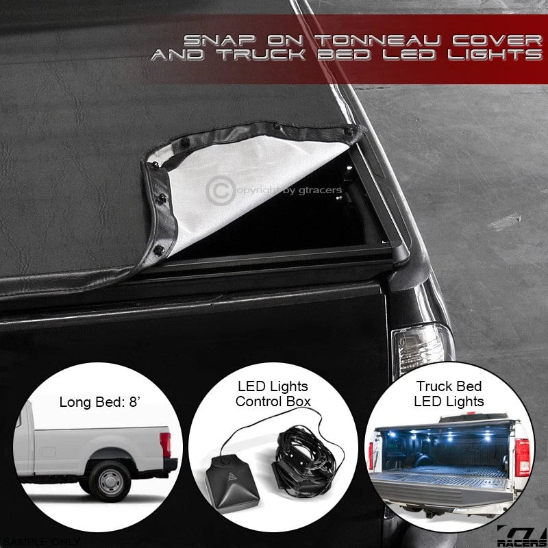 2017-2022 Ford F250/F350 SD 8 Ft Bed Hidden Snap-On Tonneau Cover+LED Lights