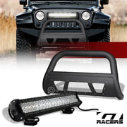 10-18 Wrangler Jk Matte Black Studded Mesh Bull Bar+120W CREE LED Fog Light