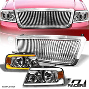 2004-2008 F150 Chrome Sequential LED Tube Headlights Amber+Vertical Grille