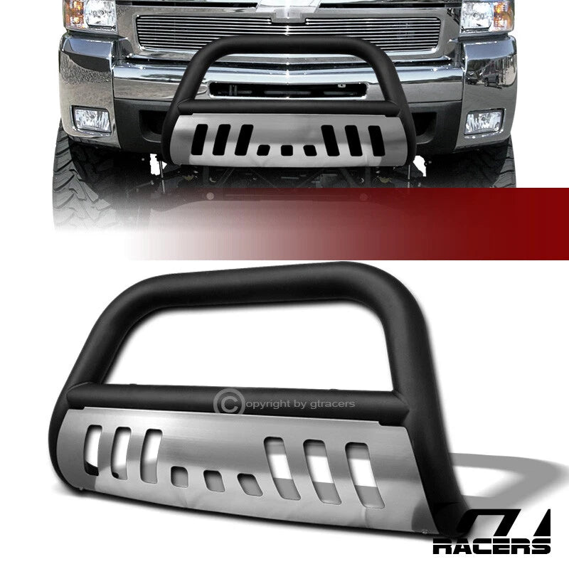 2007-2010 Silverado/Sierra 2500 Matte Blk Bull Bar Bumper Grille Guard+Skid
