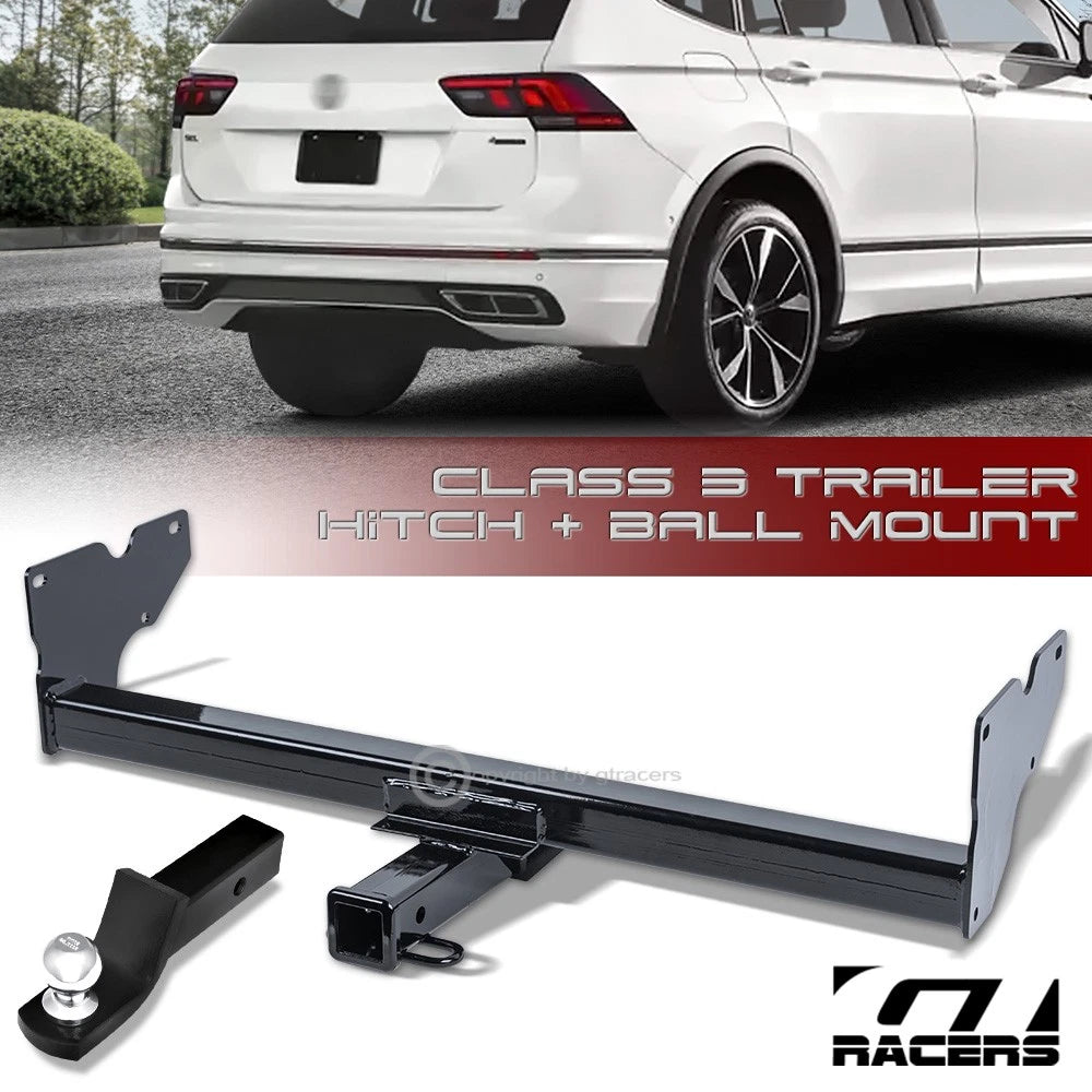 2018-2024 Tiguan Class 3 Black Trailer Hitch Receiver+2" Drop Ball Mount Kit