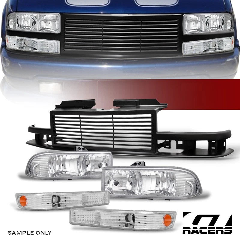 98-04 S10 Blazer Chrome Headlights k2+Signal Amber ks+Blk Horizontal Grille