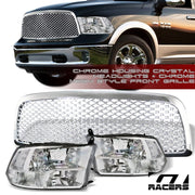 Quad Lamps Chrome Clear Headlights Nb+Front Mesh Grille 09-12 Dodge Ram 1500
