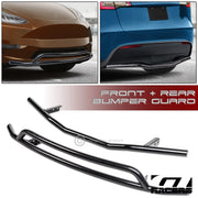 2020-2024 Tesla Model Y Black Steel Front+Rear Bull Bar Bumper Grille Guard