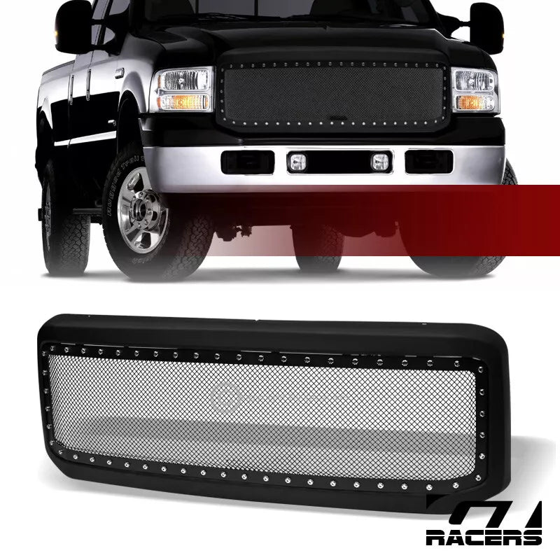 2005-2007 Ford F250/F350 Superduty Matte Black Rivet Bolt Steel Mesh Grille