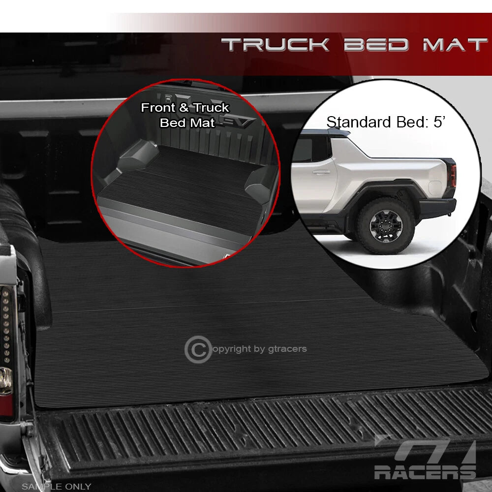 2022-2024 Hummer EV Pickup 5' Rubber Front+Rear Truck Bed Floor Mat Liner v2
