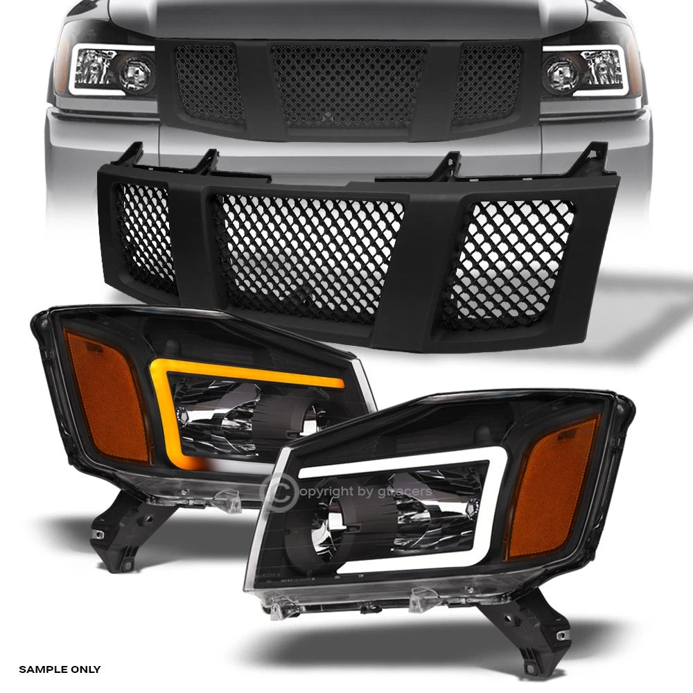 Switchback Sequential 04-07 Titan/Armada Blk LED Headlights Am+Matte M Grill