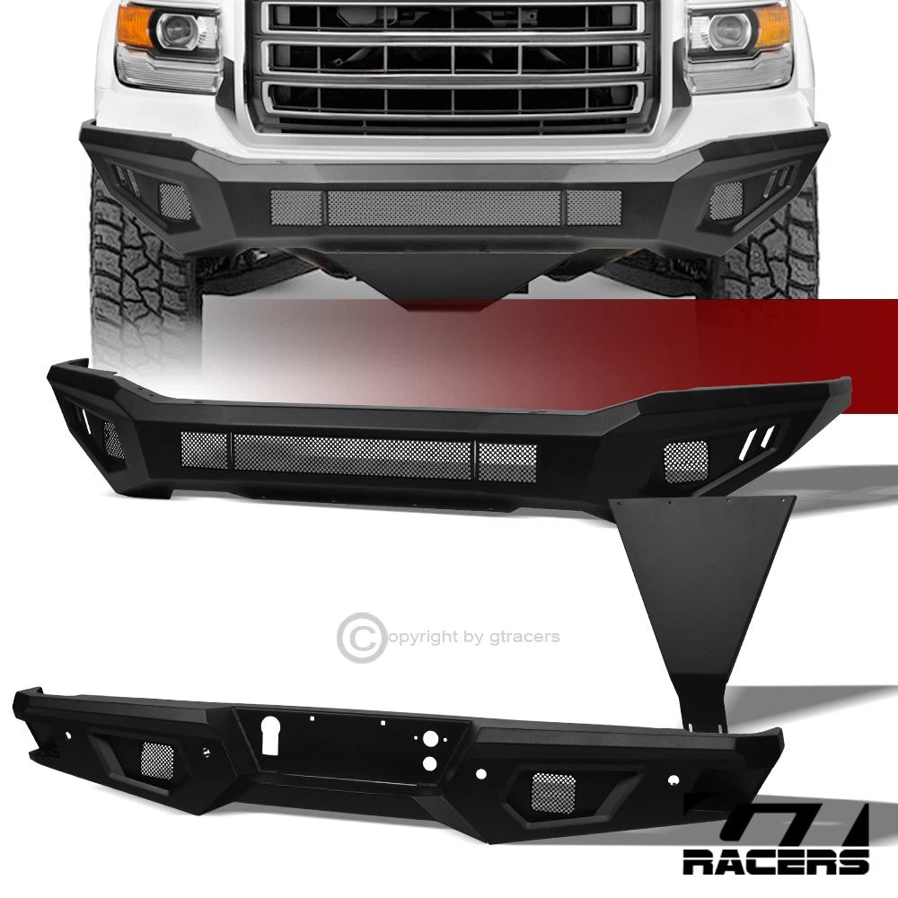 2014-2015 Sierra 1500 Matte Black Full Width Front & Rear Bumper+Skid Plate