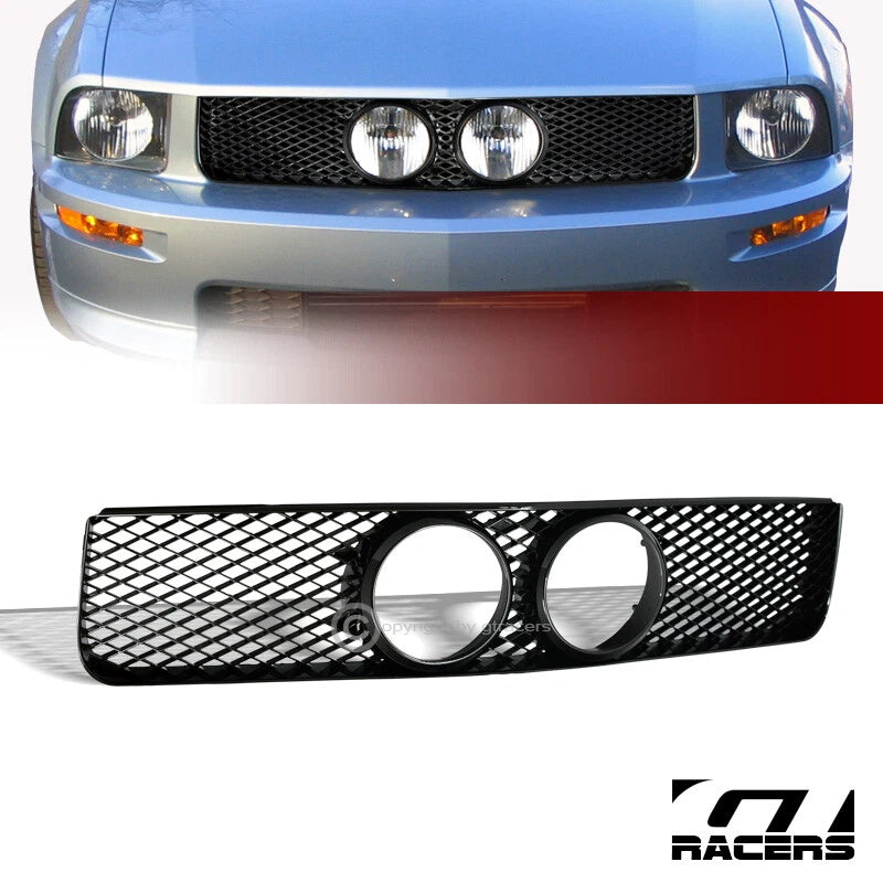 2005-2009 Ford Mustang Gt Black Mesh Front Bumper Grill Grille Fog Hole ABS