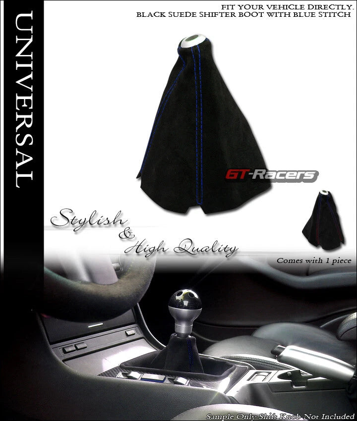 Universal Black Suede Blue Stitch Shifter Shift Gear Boot Cover Manual/Auto G02