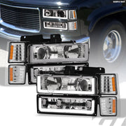 1994-2000 Chevy C10 C/K Chrome Projector Headlights+Corner+Bumper w/LED Tube