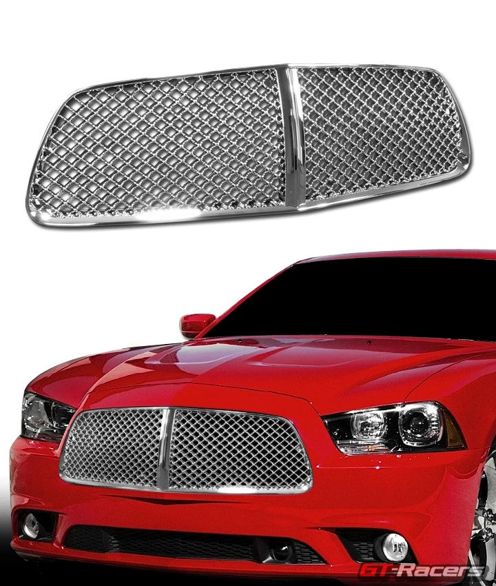 2011-2014 Dodge Charger Chrome Luxury Mesh Front Hood Bumper Grille Guard